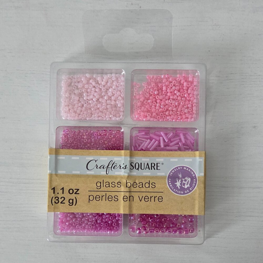 NEW Crafter's Square Glass Beads Pink 1.1 oz New in Sealed Box